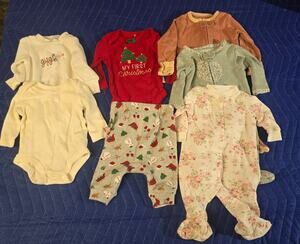 Baby Clothes Lot 0-3 Months Christmas Outfit 7 Pc